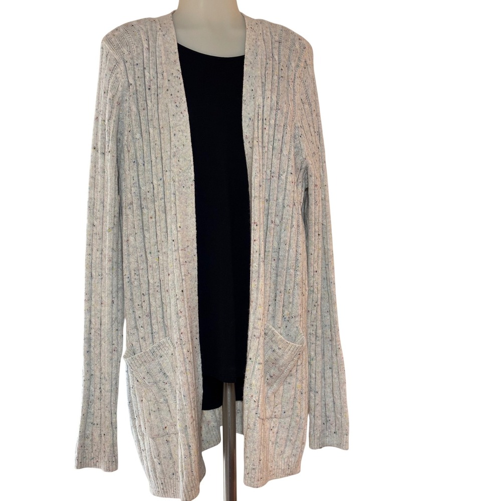 Kim Rogers Ivory Neps Core Cardigan Sweater Women's XL Cable Knit Pockets NWT